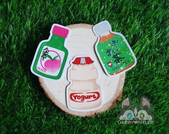 Asian Drinks Sticker Decal Vinyl Cute Japanese Ocha Peach Soju Yogurt Yakult Glitter Holographic