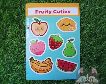 Fruit Cute Kawaii Sticker Sheet Decals Apple Peach Lemon Strawberry Pear Banana Watermelon