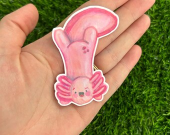 Pink Axolotl Sticker: Holographic, Water-Resistant Vinyl Decal