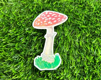 Red Mushroom Sticker: Holographic Toadstool Decal, Water Resistant