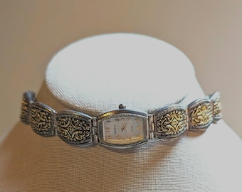 Vintage Geneva Watch Choker: Two-Tone Gold & Silver, Ornate Embossed Band