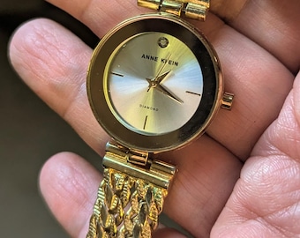 Vintage Anne Klein Gold Tone Watch Bracelet: Double Chain Band