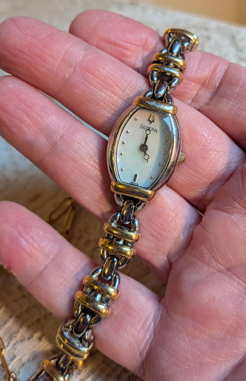 Watch Rounded Rectangle Vintage Bulova Two Tone Rounded Rectangle Quartz Watch Choker Necklace ...