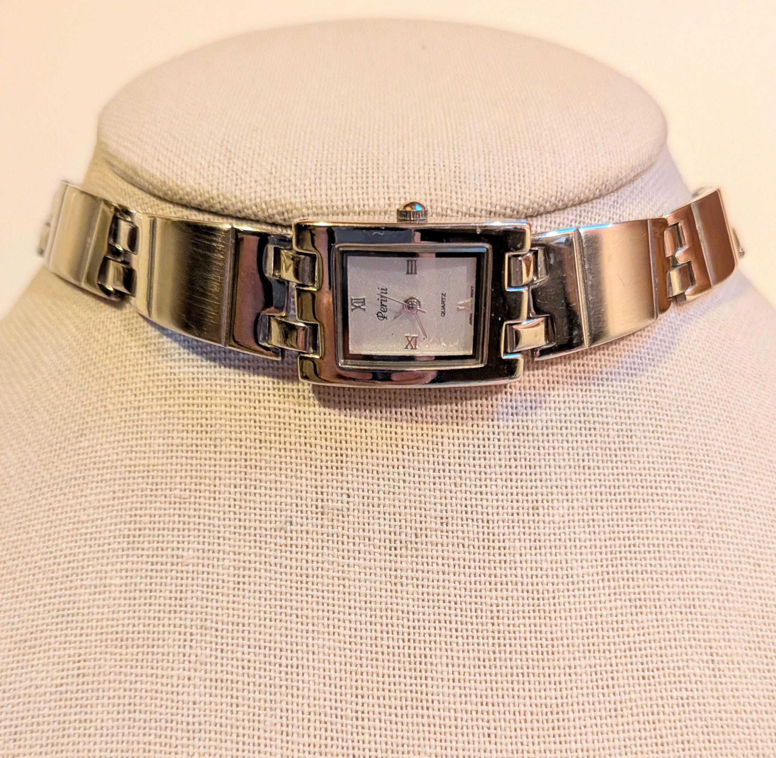 Vintage Perini Silver Tone Silver Quartz Watch Choker  display picture 2
