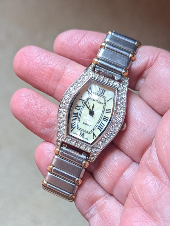 Silver Watch with Crystal Accents like Cartier style Full Diamond Santos de Cartier Watch with Silver Dial  main image 3
