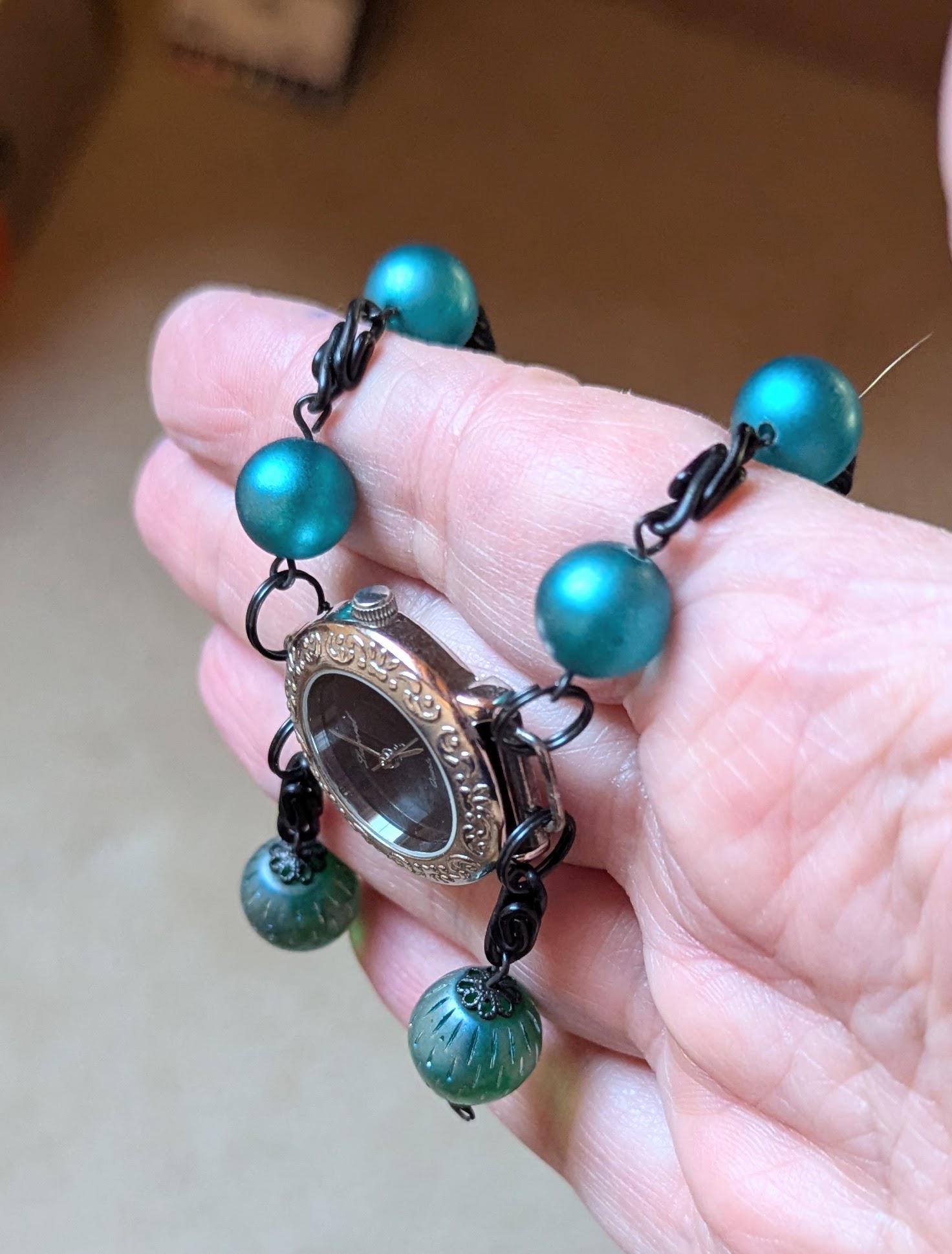 Vintage Lucoral Watch & Necklace Set LUCORAL DIAMOND WATCH STERLING TURQUOISE CORAL WATCH BAND  main image 3