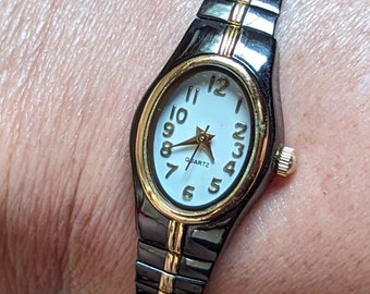 Working Vintage White Stag Oval Watch w Stretch Band Steampunk Whimsigoth Unique Striking Gold and Black stretch band Anniversary Unisex