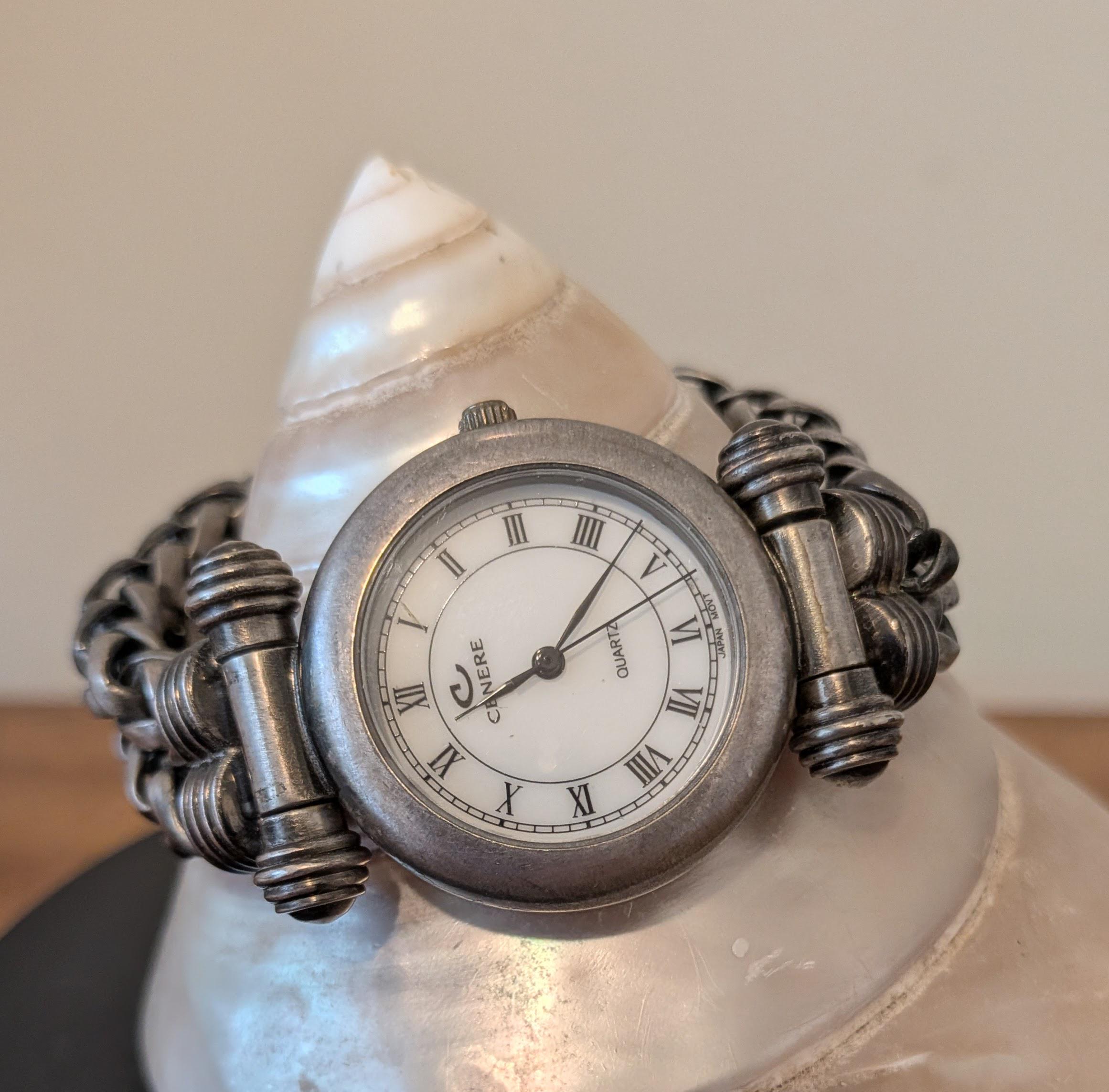 Working Vintage Cenere Antique Silver Tone Quartz Watch With 