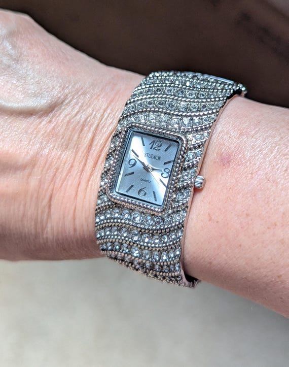 Vintage Studiotime Rhinestone Watch Cuff Bracelet: Steampunk  display picture 1