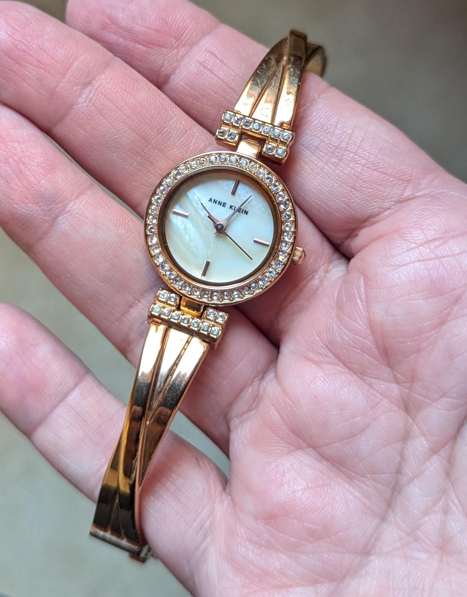 Anne Klein Rose Gold Mother of Pearl Watch and Bracelet Set Rhinestones NEW Vintage Anne Klein Rose Gold Rhinestone Watch Bracelet  main image 3