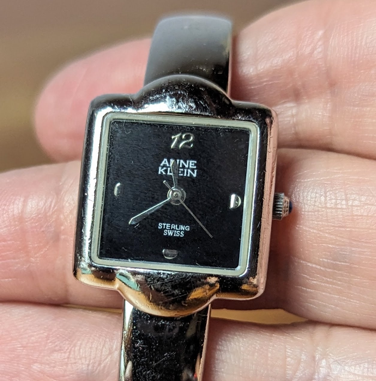 Vintage Anne Klein Sterling Silver Cuff Watch, Working 