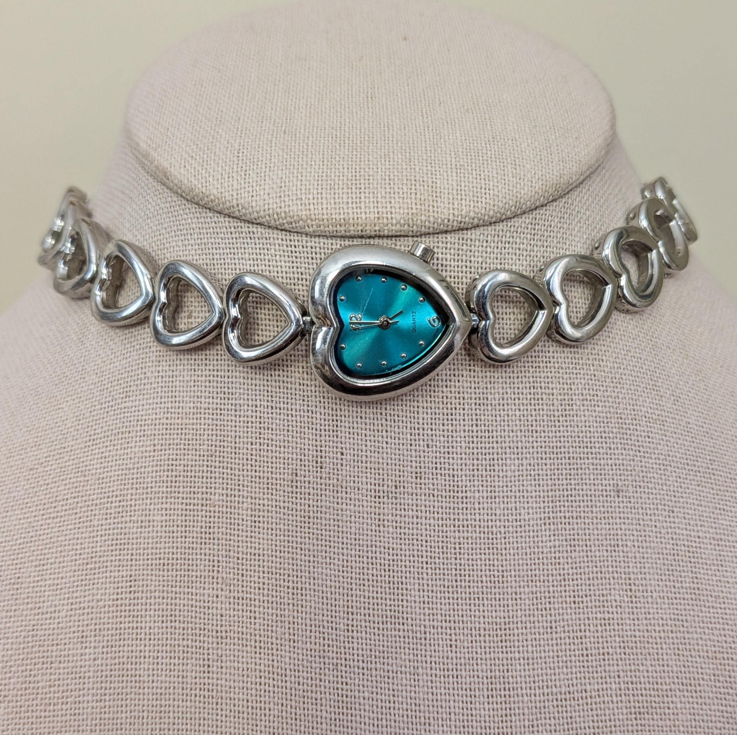 Heart-Shaped Silver Bracelet Watch with Blue Face Crystal Heart Frame Watch ?? ◦ authentic from ?? ◦ dm  main image 3