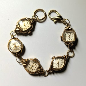 Vintage Watch Bracelet Yellow Gold Steampunk Boho Eclectic Upcycled  #49