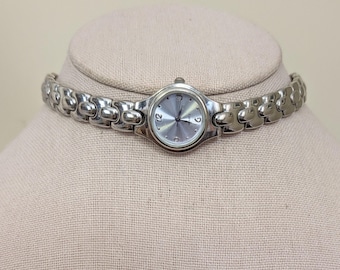 Vintage Unbranded silver tone round face quartz watch choker with rectangular solid link band steampunk unisex