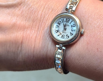 Vintage Kanadu Crystal Watch Bracelet: Silver Tone Steampunk Jewelry bling