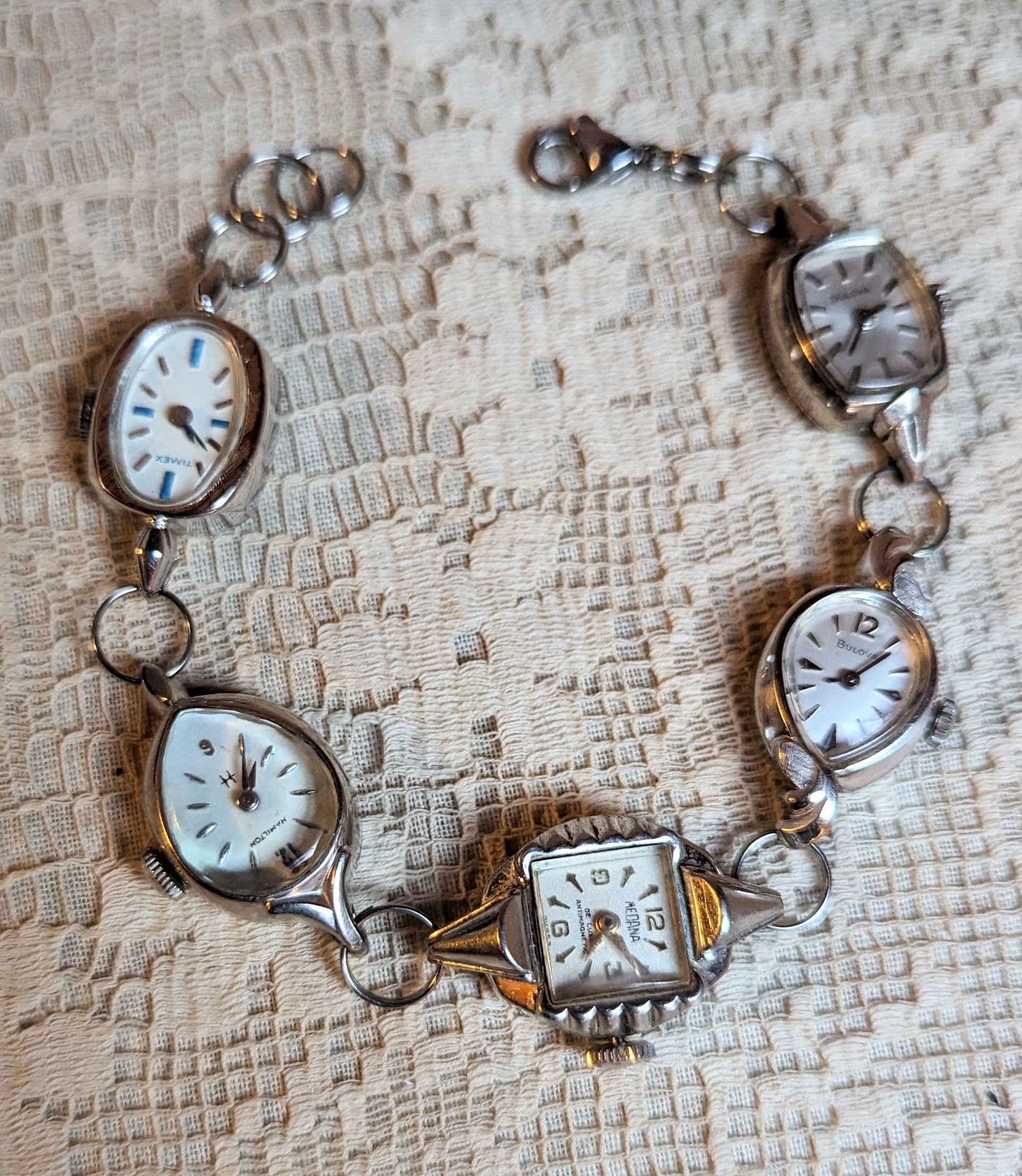 White Gold Vintage Watch Bracelet Medana Center & Teardrop White Gold Vintage Watch Bracelet Medana Center & Teardrop