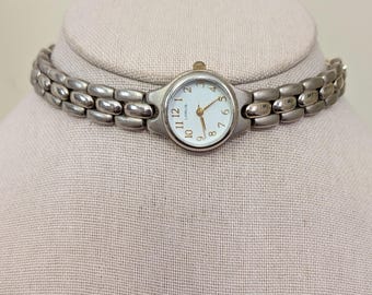 Vintage Lorus Watch Choker: Silvery Tone with Goldish Hue, White Face and Gold Hands, Steampunk Jewelry