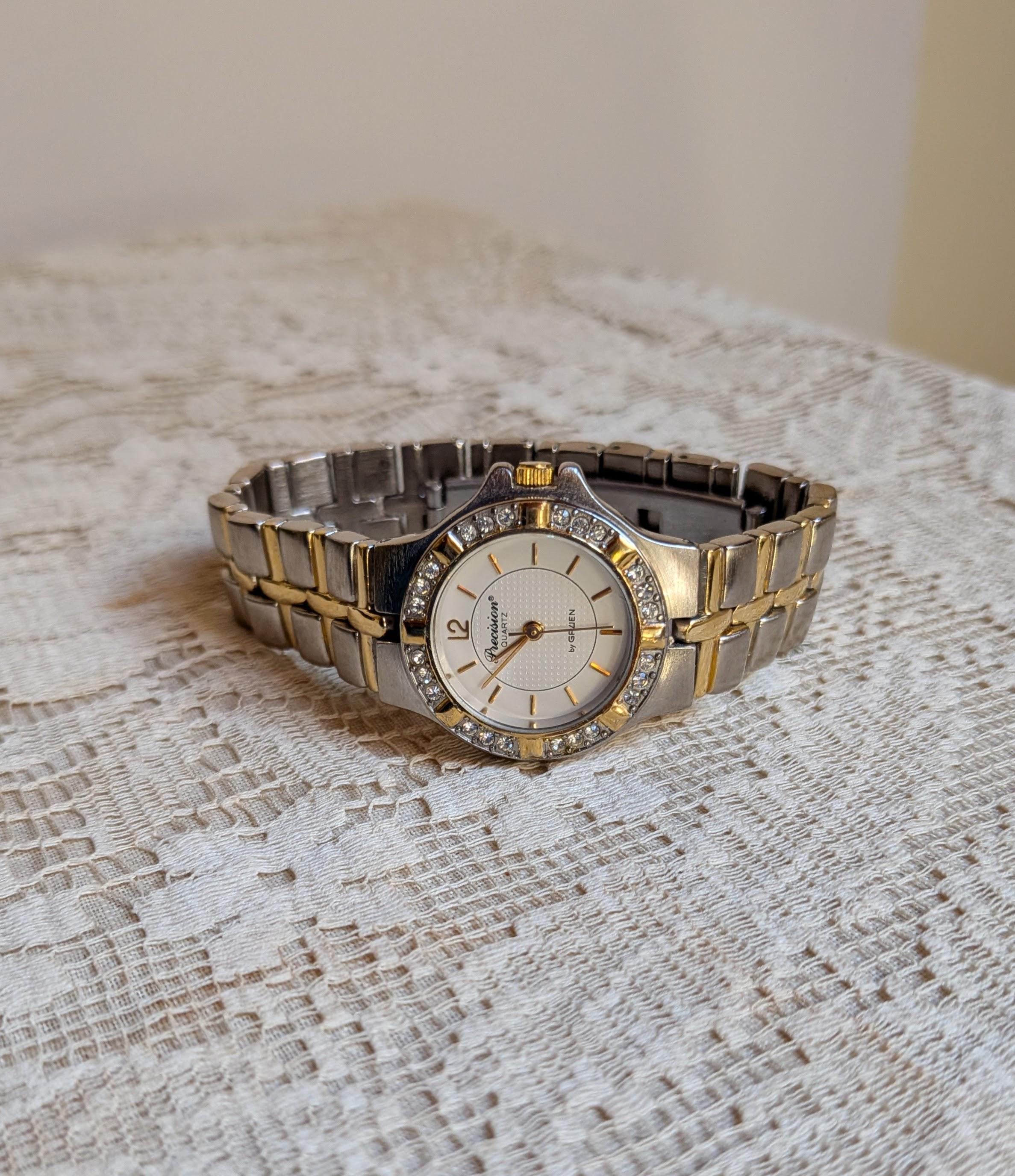 Working Vintage Gruen Precision Two-tone Quartz Watch With 