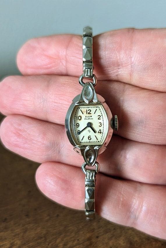 Non-working Vintage Elgin Deluxe 10k White Gold Filled Non-working Vintage Elgin Deluxe 10k White Gold Filled