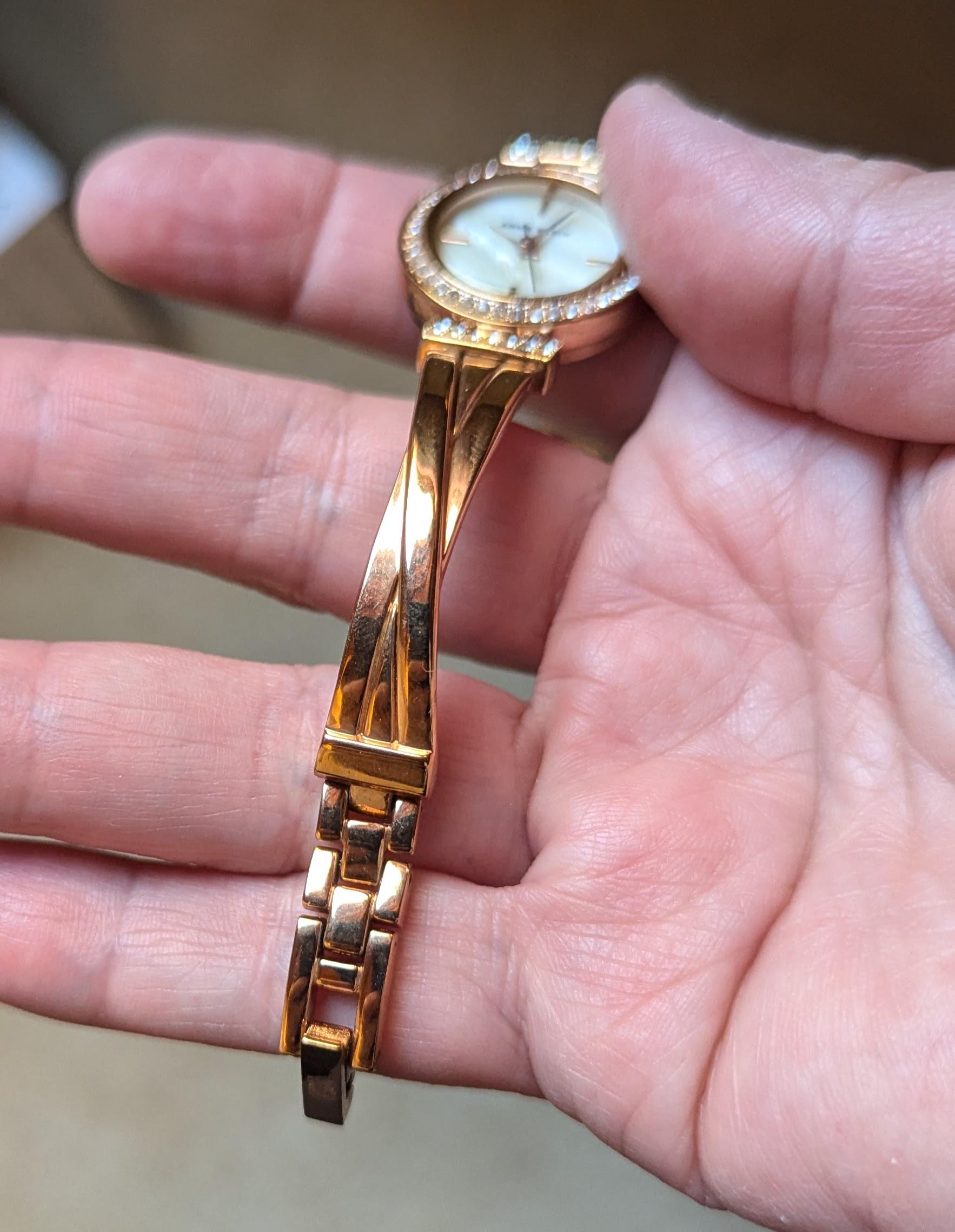 Vintage Anne Klein Rose Gold Rhinestone Watch Bracelet 