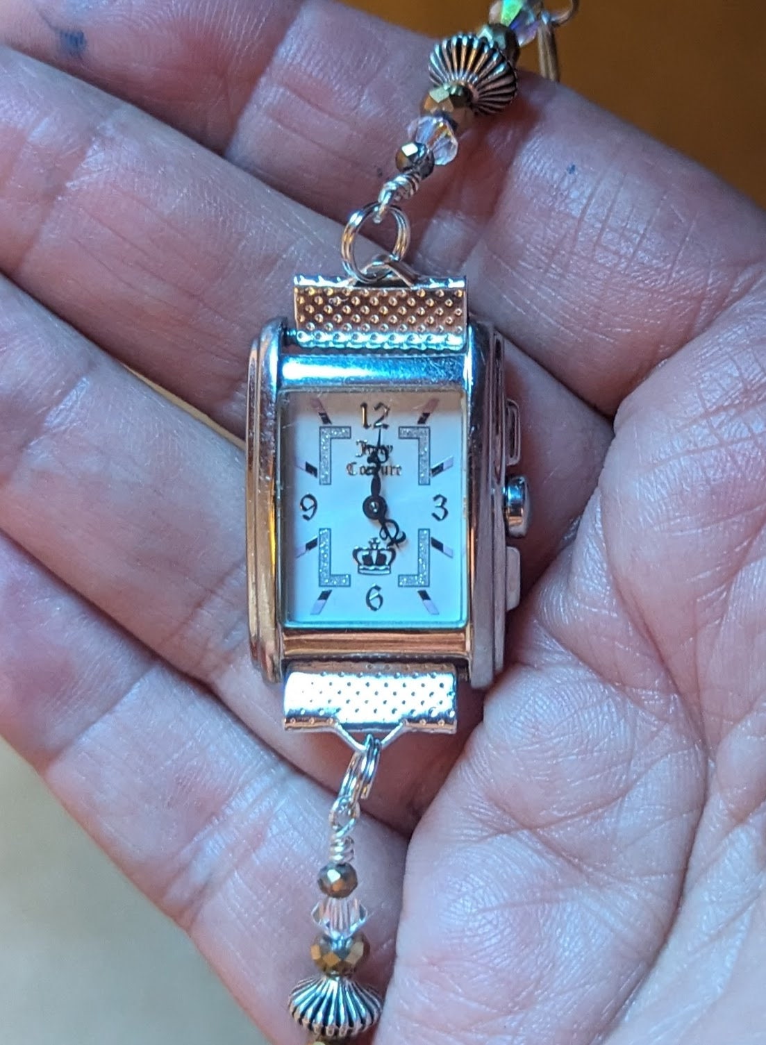Vintage Juicy Couture Silver Tone Watch Choker W Beads