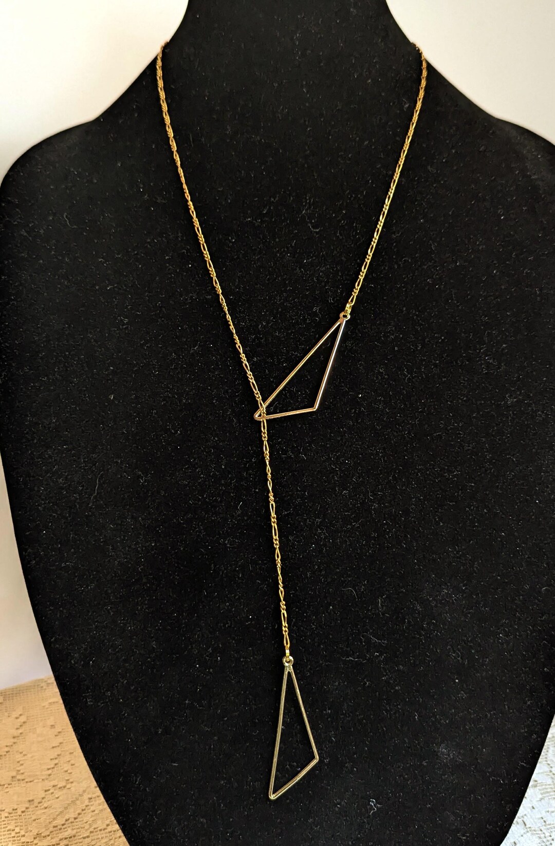 Gold Tone Triangle Lariat Necklace: Minimalist Figaro Chain - Etsy