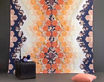 Sundown Hexagon Quilt Kit - Dusk Fusion Quilt Kit by Art Gallery Fabrics - Half Hexie Honeycomb Quilt Kit with Pattern