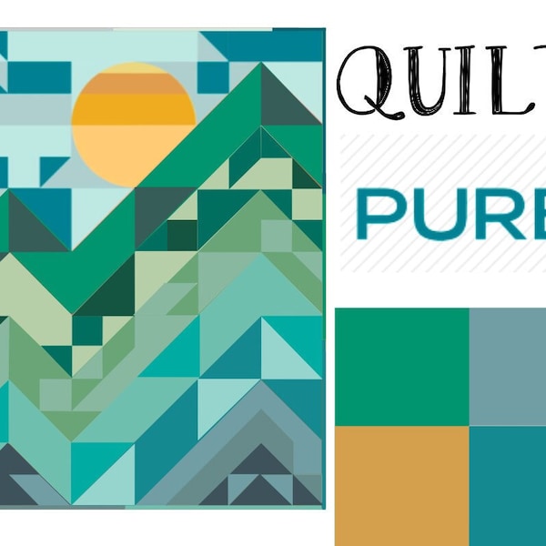 Pure Bliss Mountain Quilt Kit, Summering Edition, Pure Solids Fabric by Art Gallery Fabrics - Mountain Baby Quilt for Nursery