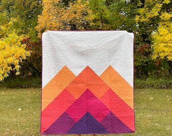 Misty Mountains Quilt Kit and Pattern in Sunset by Patchwork and Poodles - Kona Solids Mountain Quilt Kit - Quick Quilt Kit