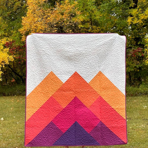 Misty Mountains Quilt Kit and Pattern in Sunset by Patchwork and Poodles - Kona Solids Mountain Quilt Kit - Quick Quilt Kit