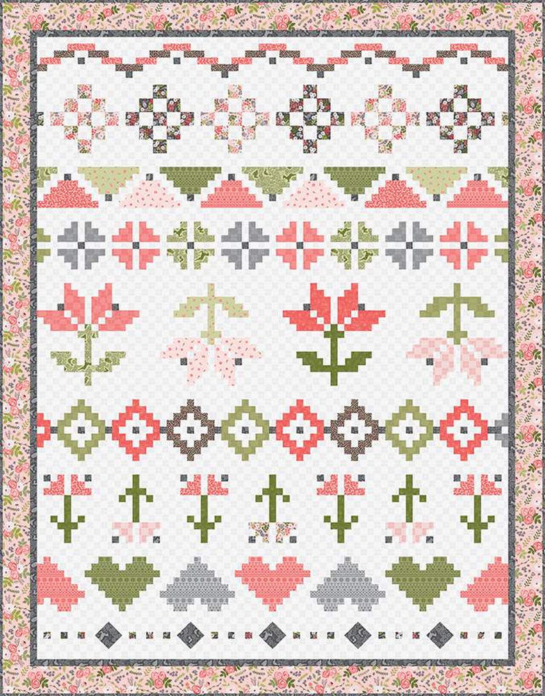 Knitted Row-Along Quilt Boxed Kit by Jill Finley of Jillily Studio Spring Floral Quilt Kit image 1