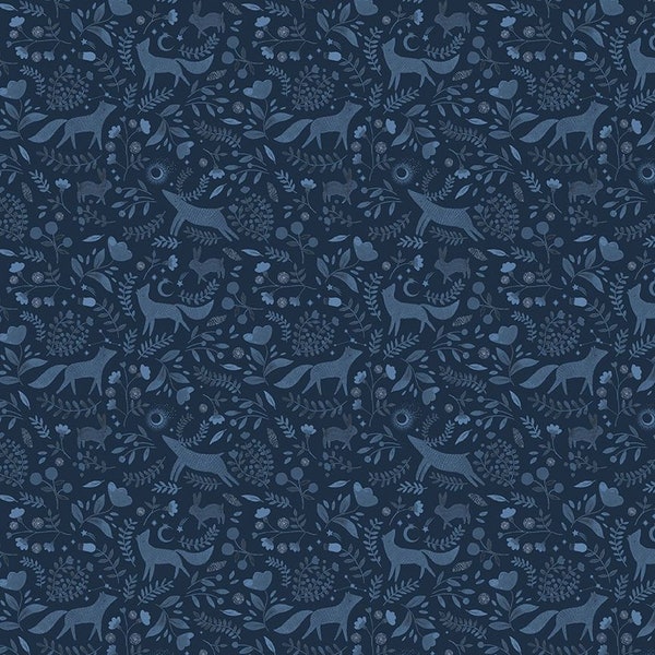 Spirit Guides, Be Brave by Dear Stella Designs - Woodland Fox Fabric by the yard - Navy Winter Quilting Fabric