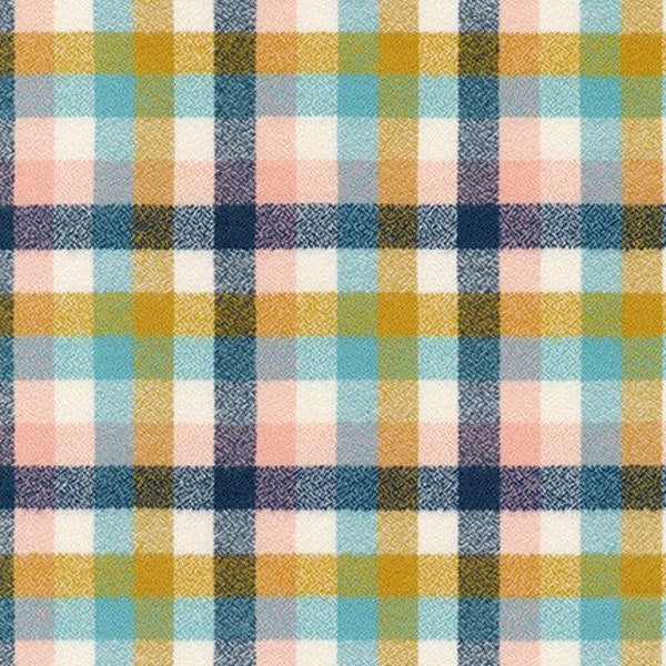 FLANNEL Summer Gold and Blue Plaid, Mammoth Junior by Robert Kaufman - Plaid Nursery - Plaid Fabric Blue Pink