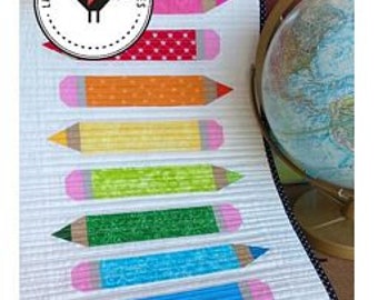 Color My World Table Runner Pattern by Laugh Yourself Into Stitches - Back to School Table Runner - Colored Pencil Wall Hanging