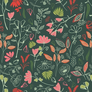 Glowy Bosque, Dew and Moss by Alexandra Bordallo for Art Gallery Fabrics - Quilting Cotton - Floral Print Fabric By the Yard