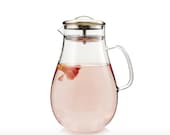 UNIHOM Navarre Glass Water Jug Pitcher with Stainless Steel Filter 1.9L / 64oz - Lead Free, Thermal insulation, Heat-resistent