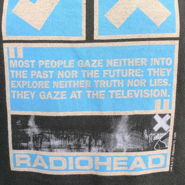 90's Vintage 1999 RADIOHEAD Gaze At Television T Shirt Large With WASTE Tag