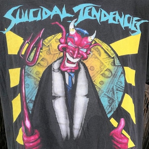 90&#39;s Vintage 1990 SUICIDAL TENDENCIES Show Me The Money T Shirt XL With Hanes Tag