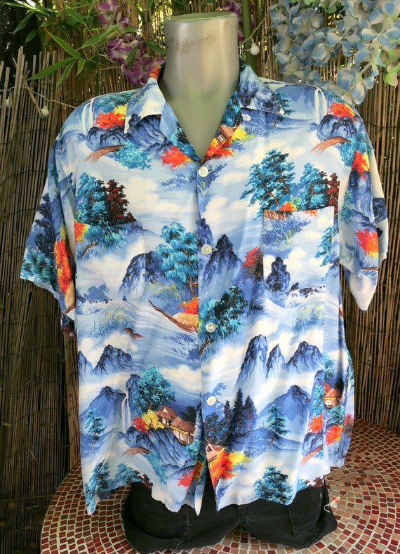 50's Vintage PENNEYS Rayon Loop Collar Hawaiian Sh