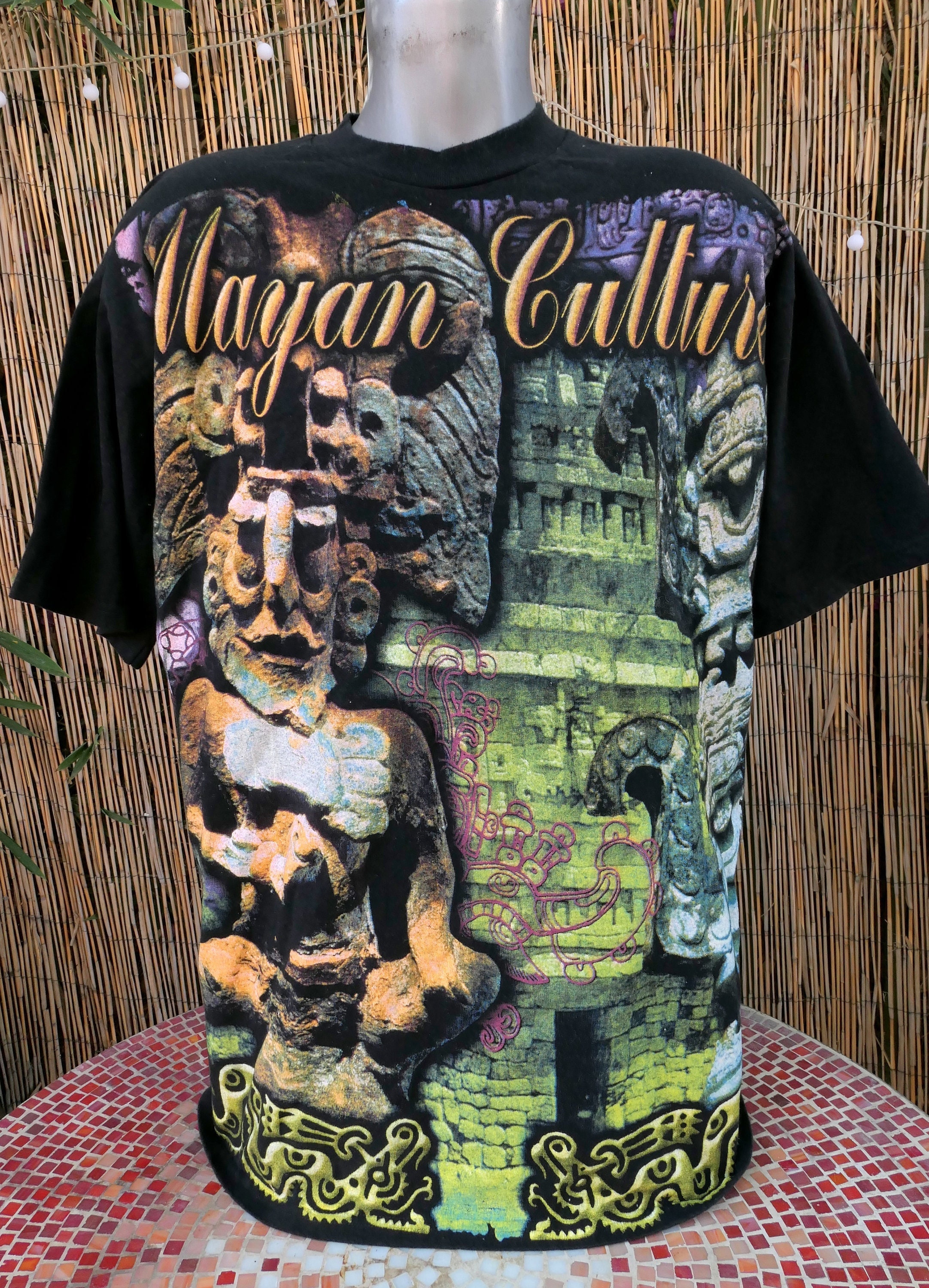 90's Vintage MAYAN CULTURE All Over Print T Shirt XL With 90's Vintage MAYAN CULTURE All Over Print T Shirt XL With