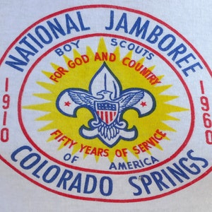 60&#39;s Vintage 1960 BOY SCOUTS National Jamboree Colorado Springs T Shirt Small