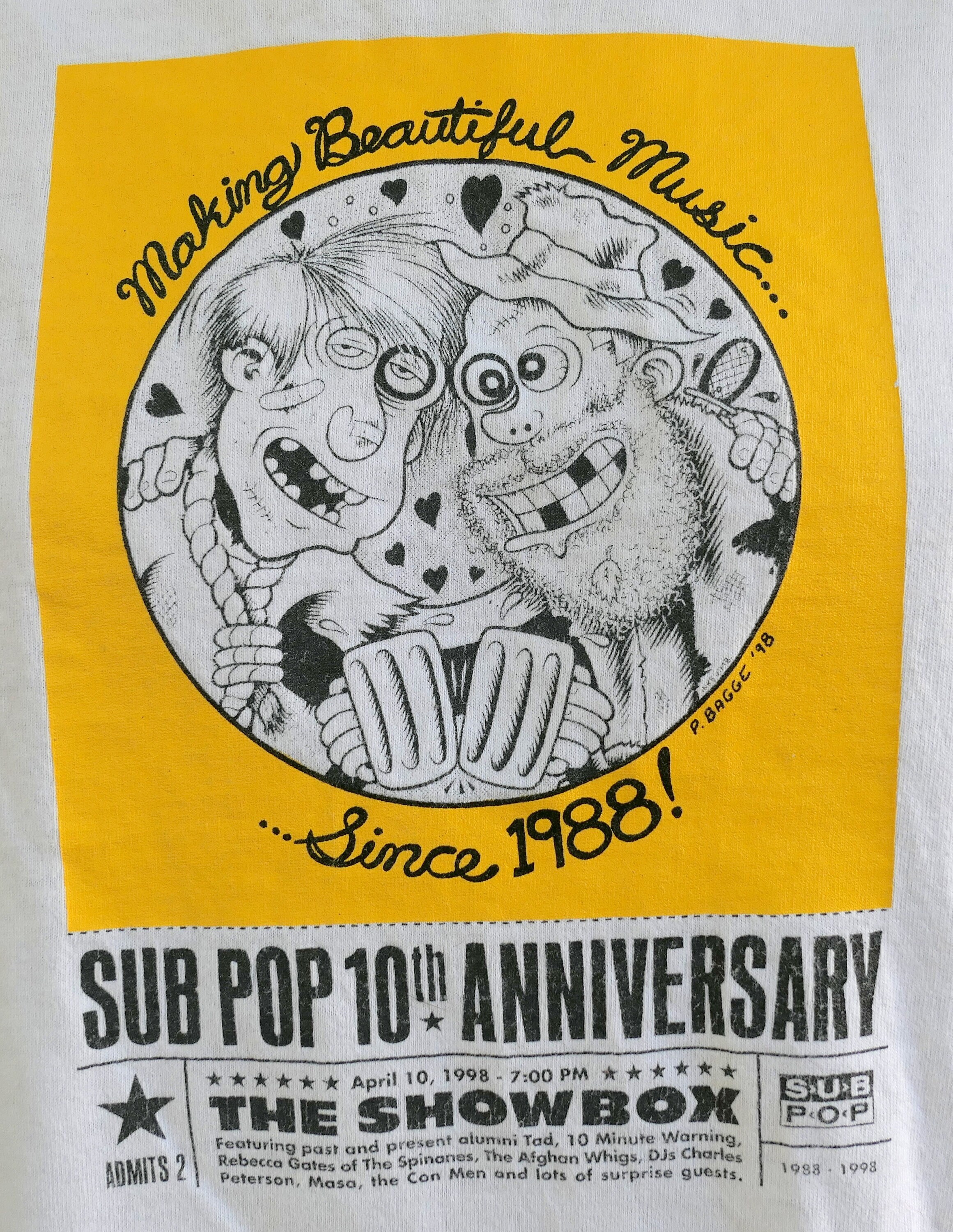 90's Vintage 1998 SUB POP 10 Year Anniversary T Shirt Large With