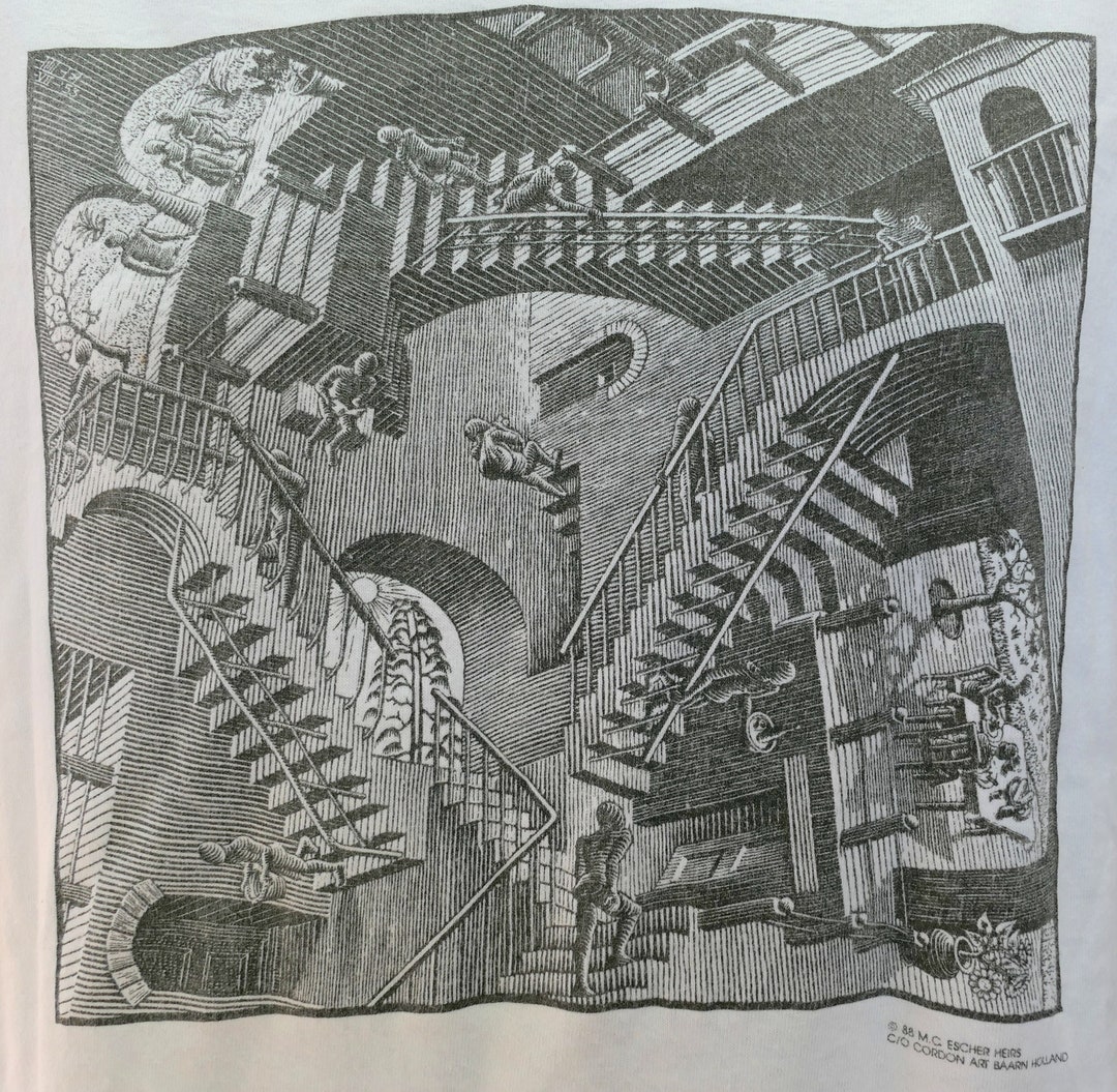 80's Vintage 1988 MC ESCHER Relativity Print T Shirt XL With Sof