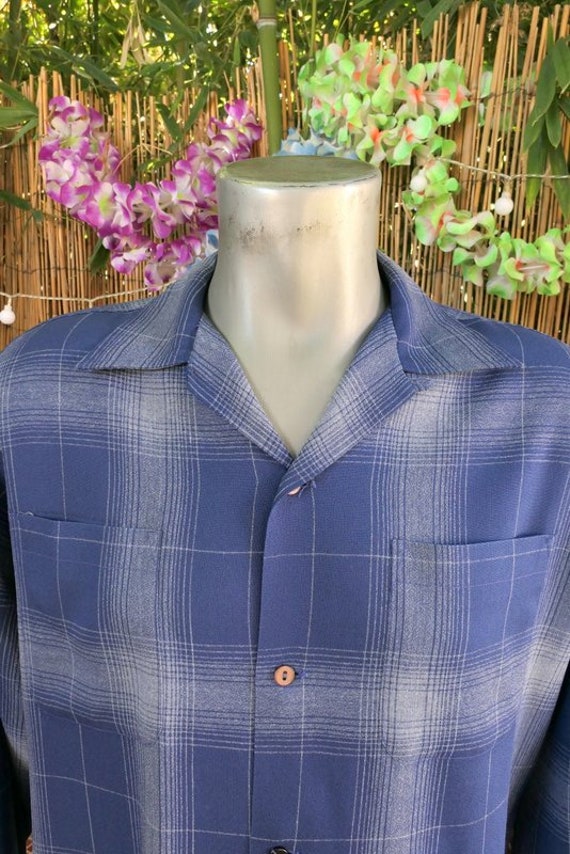 50's Vintage CAMPUS Shadow Plaid Gabardine Rayon … - image 2