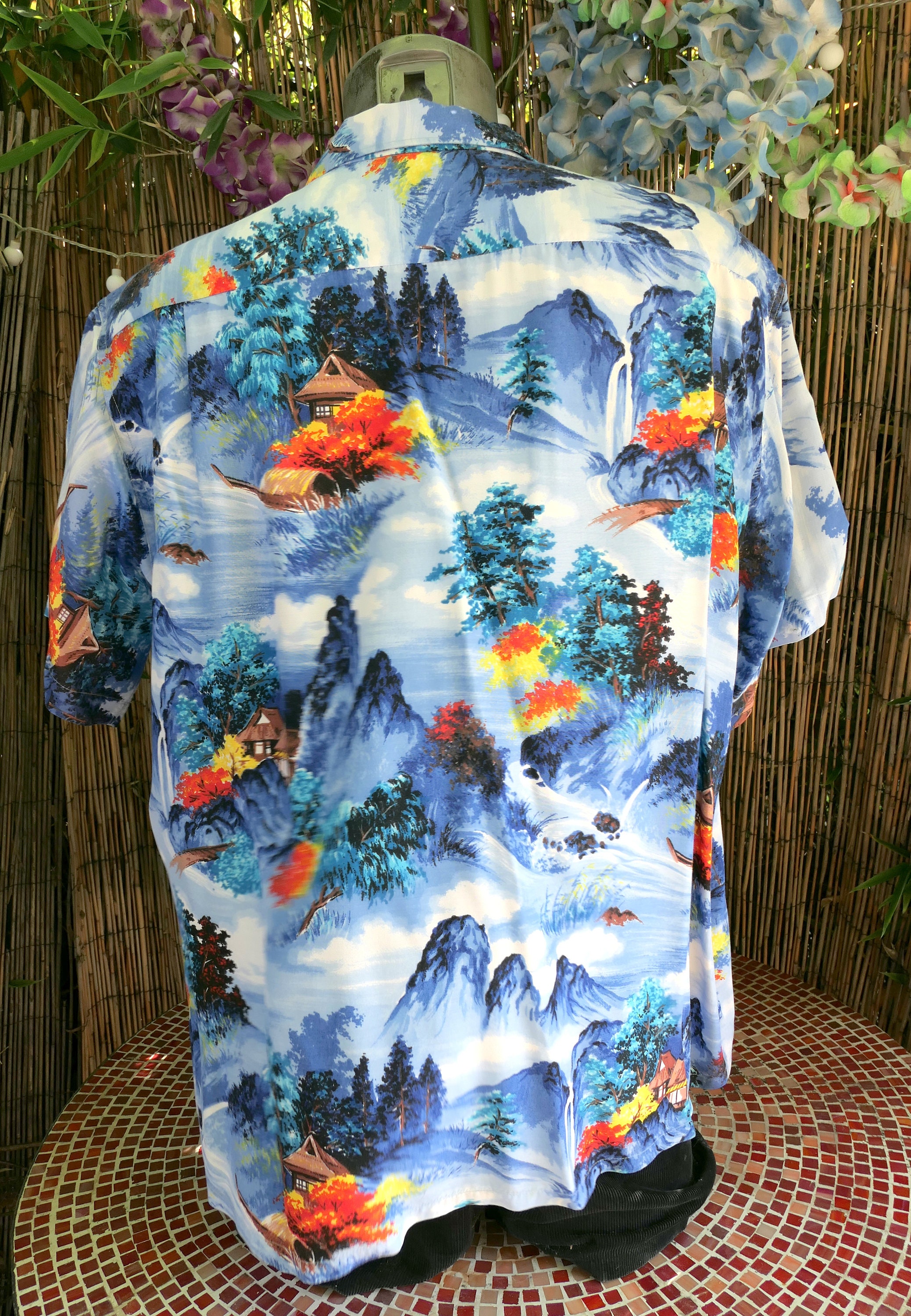 トップス 50s Hawaiian Tops opencollar shirt 50's Vintage PENNEYS Rayon Loop Collar Hawaiian Shirt XL