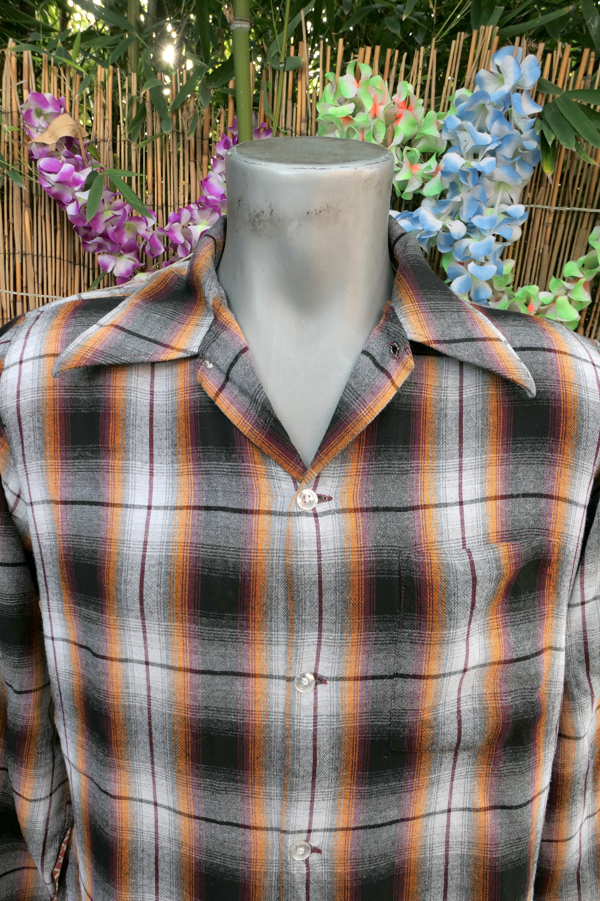 50s 60s Vintage Ombré Plaid Rayon Shirts