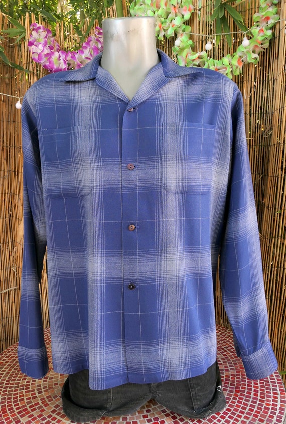 50's Vintage CAMPUS Shadow Plaid Gabardine Rayon … - image 1