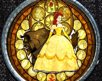 Beauty and the Beast Belle Princess Stained Glass Silver Pendant