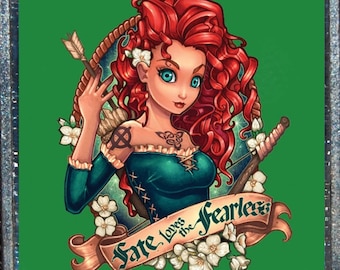 Princess Merida Brave Fate Loves the Fearless Disney Tattoo Pinup Flash Pendant Necklace Magnet Christmas Ornament