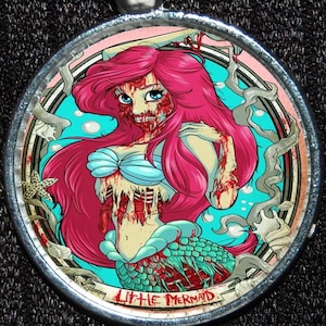 Disney Princess Little Mermaid Ariel Zombie Undead Goth Creepy Pendant Necklace Magnet